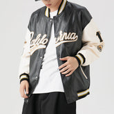 Leder-Baseballjacke mit Stickerei